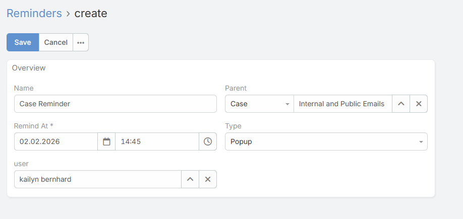 Create Reminder from Reminder Entity